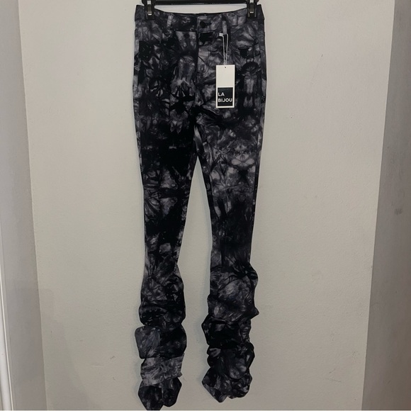 Labijou Pants - Labijou ruffles ruched pants black and white, size small